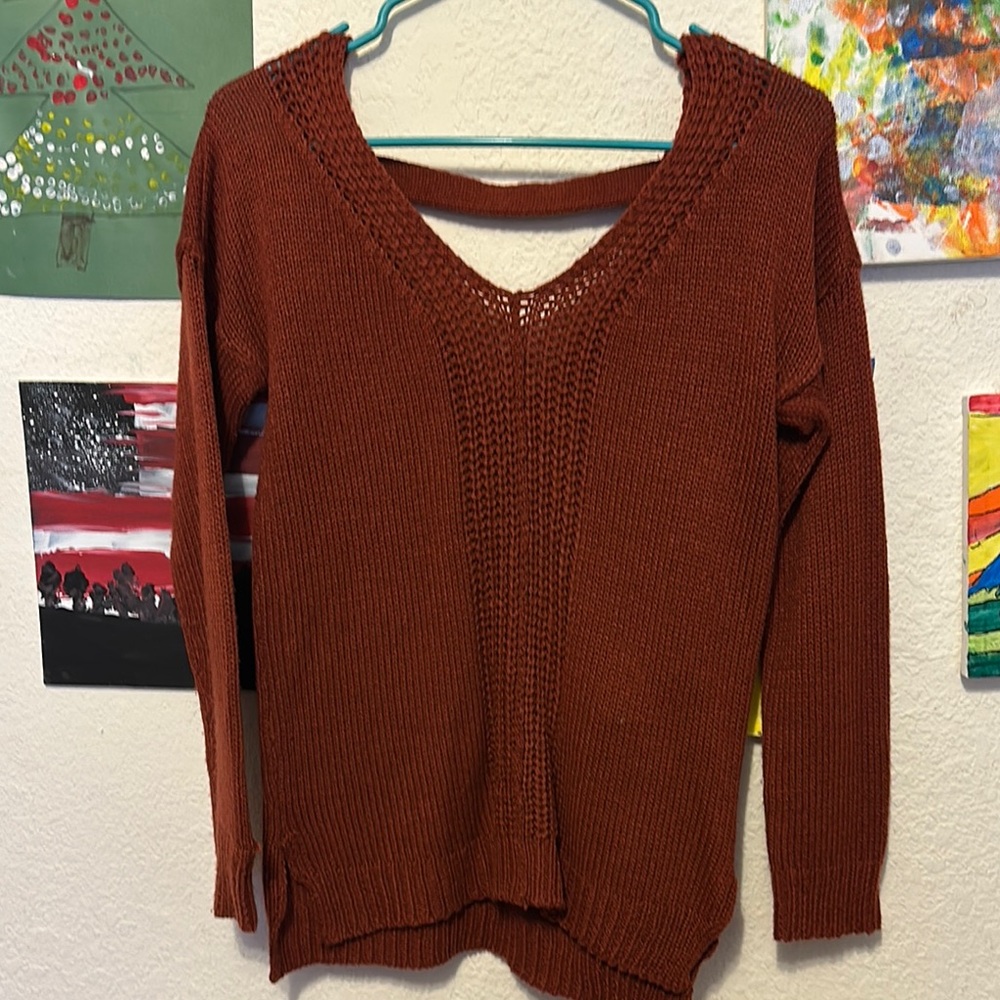 Rust V-Neck Women's Sweater